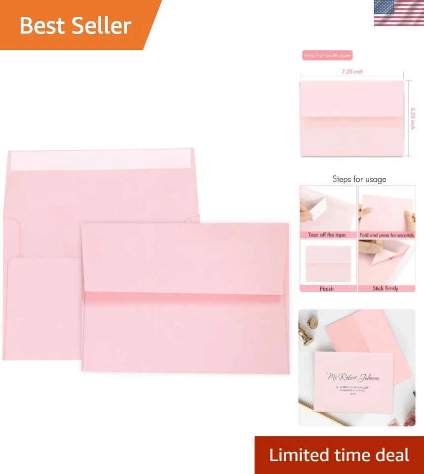 Versatile 100-Pack Pink A7 Invitation Envelopes for Weddings, Birthdays & More - Image 1 of 4