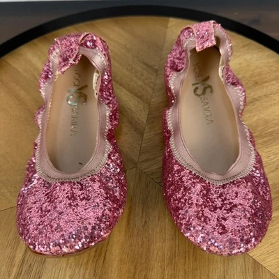 Yosi Samra Pink Glitter Ballet Flats Girls Shoes Size 3 Kids Sparkly - Image 1 of 4