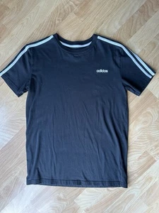Adidas Youth L(14/16) Short Sleeve 100% Cotton Shirt Black/White 3 Stripes logo  - Picture 1 of 3
