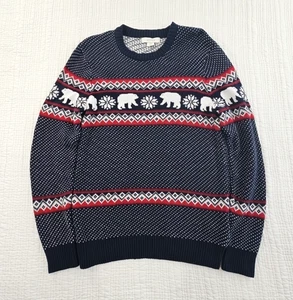 NUOVO maglione Aspen tema invernale uomo medio blu navy rosso orso polare vacanza nuovo senza etichette - Foto 1 di 13