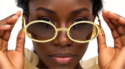 Women Brown Gradient lens Frame Embellished Crystals Around Lady Lentes Mujeres - Image 1 of 4