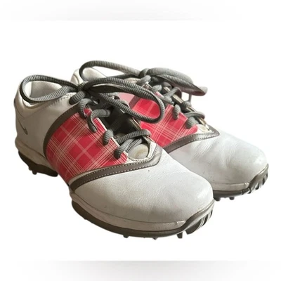 NIKE AIRTAC Golf Shoes White/Pink/Gray Reversible Check Soft Spikes Womens 7.5 - Image 1 of 4