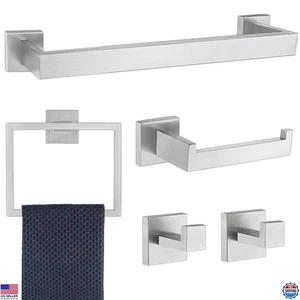 5-Piece Brushed Nickel Bathroom Hardware Set, 16" Towel Racks & Accessories - Picture 1 of 7