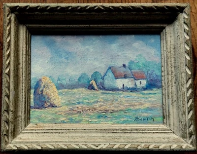 TABLEAU IMPRESSIONNISTE HUILE SUR BOIS-MEULES DE FOIN BRETAGNE ERQUY - Photo 1/2