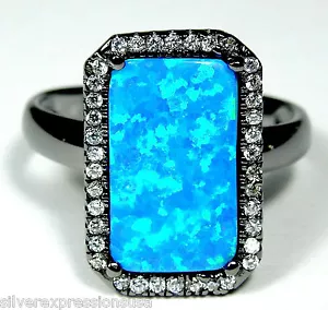 Blue Fire Opal & White Topaz Solid 925 Sterling Silver Ring size 6,7,8,9 - Picture 1 of 4