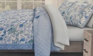Sigrid Olsen FULL / QUEEN Blue White Green Cotton Quilt And Shams  Set Of 3 NEW - Picture 1 of 6