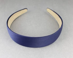 Blue classic style basic satin fabric covered headband hair band 1 1/8" wide - Picture 1 of 7