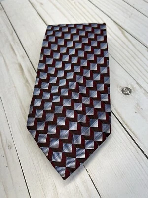 Joseph & Feiss International 100 % seda hecha a mano ex largo azul rojo geométrico 4x63” Foto 1 de 4