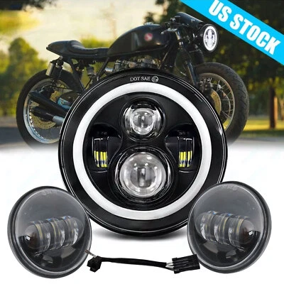 80W 7inch LED Projector Headlight + Passing Lights for Harley Touring Motorcycle - Image 1 of 4
