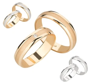 Trauringe 375 Gold Eheringe Gelbgold Weißgold Bicolor Diamant Brillant Paarpreis - Bild 1 von 14