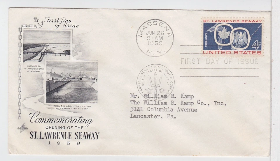 TurtlesTradingPost -  St Lawrence Seaway - 1959 FDC #1131  Artcraft Cachet - Image 1 of 1