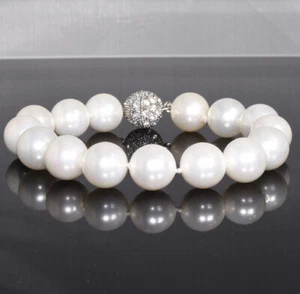 White Gold Bridal 14mm made with Swarovski crystal Pearls 6.5" Bracelet 452b - Picture 1 of 2