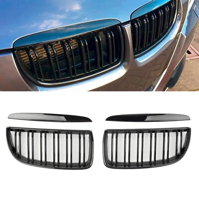Front Kidney Grille For BMW E90 E91 2005-2008 325i 328i Gloss Black Dual Slat - Image 1 of 4