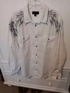 Men's LS White Shirt Size 3XL  w/embroidered leaves on shoulders - Picture 1 of 8