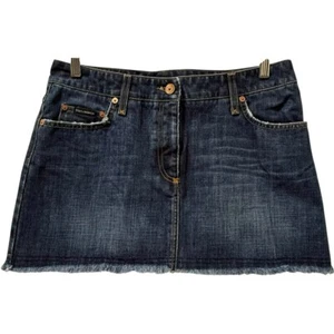 Vintage Dolce & Gabbana Denim Mini Skirt Italia Patch Raw Hem Y2K IT 44 / US 8 - Picture 1 of 7