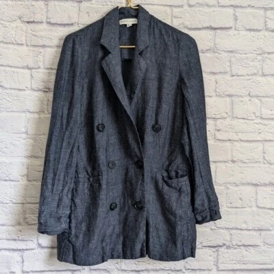 Shona Joy Linen Blazer Jacket 4 Blue Oversized Preppy Business Suit Office - Image 1 of 4