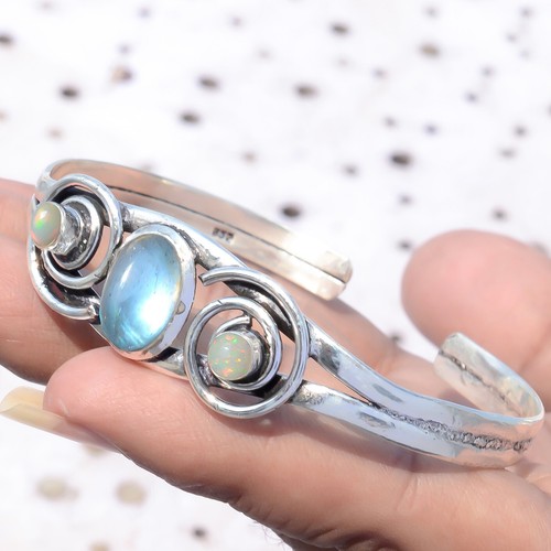 VALENTINO Bracciale Labradorite Fuoco Blu Opale Etiope Bracciale Argento Sterling 925