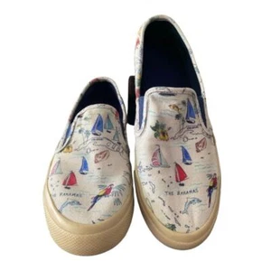 Sperry Island Print Slip On Shoes Sailboats Parrots White Casual Sneakers 7.5 - Picture 1 of 7
