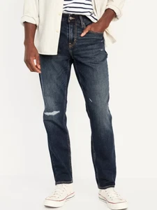 Old Navy Athletic Taper Jeans Mens 32x32 Blue Dark Wash Distressed Stretch NEW - Picture 1 of 9