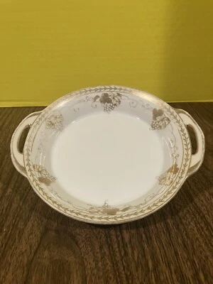 MARUKI HandPainted Soup BOWL With HANDLES Gold Design 6.75” X 1.5” - Image 1 of 4