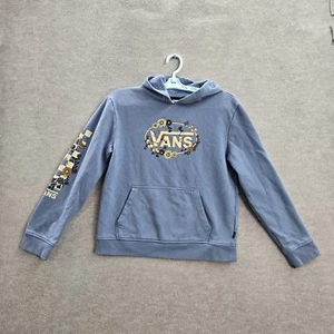Vans Boy Hoodie L Blue Graphic Print Fleece Floral Logo Long - Picture 1 of 7