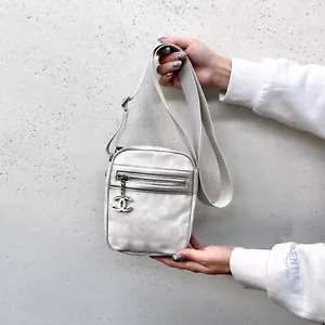 RARE☆☆☆☆Auth CHANEL 2007 New Travel Line CC LOGO Pendant Crossbody Mini Bag - Picture 1 of 13