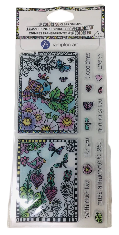 Estampillas acrílicas transparentes para colorear arte Hampton pájaros mariposas flores de amor Foto 1 de 4