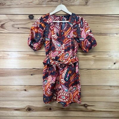 Rachel Zoe Mameluco Mono Pantalones Cortos Pequeño Naranja Rosa Floral Paisley Cinturón B154 Foto 1 de 4