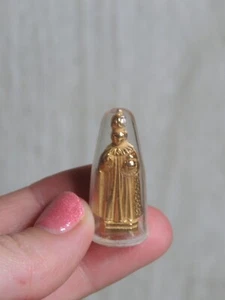 VTG Gold Tone Miniature Pocket Shrine Bishop Figure Plastic Case Religious 1.25" - Picture 1 of 8