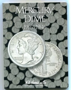USED H. E. HARRIS & CO. MERCURY DIME ALBUM 1916-1945 VERTUALLY NEW, AS SHOWN - Picture 1 of 2