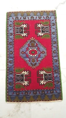 Alfombra azul anatolia vintage 2x3, alfombra de lana hecha a mano para cocina, alfombra para decoración del hogar Foto 1 de 4