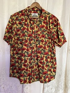 DRAVUS Button Up Shirt Mens Medium Red And Yellow Short Sleeve Flowers - Picture 1 of 6