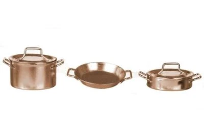 Set Di Pentole In Rame Per Casa Delle Bambole Miniature Accessorio Da Cucina - Immagine 1 di 4