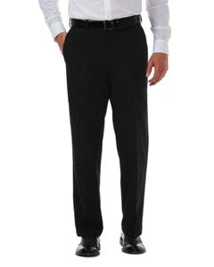 Haggar Men's Big&Tall Expandable Waist Flat Front Dress Pants Black 48X29 - Picture 1 of 1