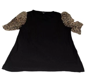 A Love Story schwarze Damenbluse mit großem Gepardenmuster und Puffärmeln - Bild 1 von 6