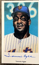 1994 RON LEWIS #7 Tommie Agee 1969 METS SIGNED AUTOGRAPH POSTCARD Scarce