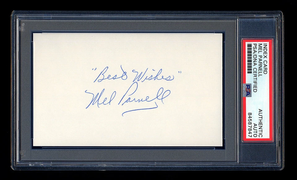 MEL PARNELL SIGNED MINT INDEX CARD PSA/DNA AUTO BOSTON RED SOX HALL OF FAME   - Image 1 of 1