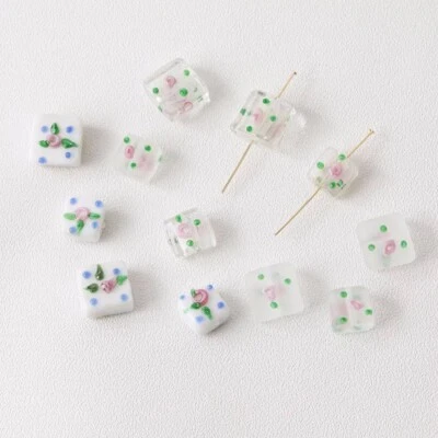 10pcs Square Matte Ceramics Silver Foil Glass Beads,Matte Ceramics Spacer Beads - Image 1 of 4