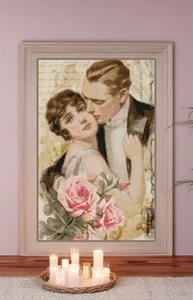 Vintage viktorianische Romantik Paar gezählt Kreuzstich Muster Tabelle - Bild 1 von 2