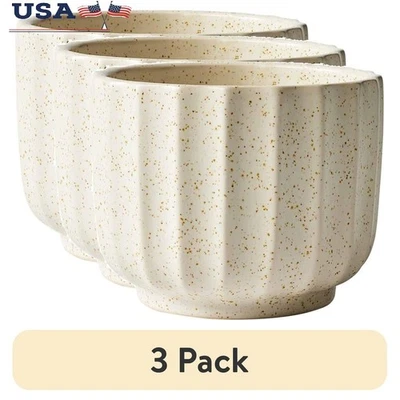 Juego de 3 jarrones acanalados moteados de cerámica con acento decorativo para plantas de interior nuevos Foto 1 de 4