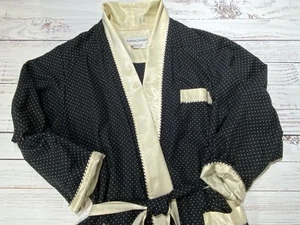 Bergdorf Goodman Wool Dressing Robe/ Black Cream Polka Dot - Picture 1 of 7