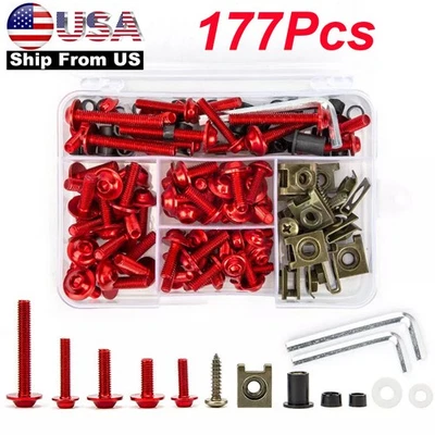 177x Kit Surtido de Pernos para Carenado de Motocicleta ATV Rojo Tornillos para Parabrisas Sujetadores Foto 1 de 4
