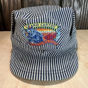 Vintage Kids Youth Train Conductor Hat Grand Canyon Railway Striped Blue Denim - Picture 1 of 9
