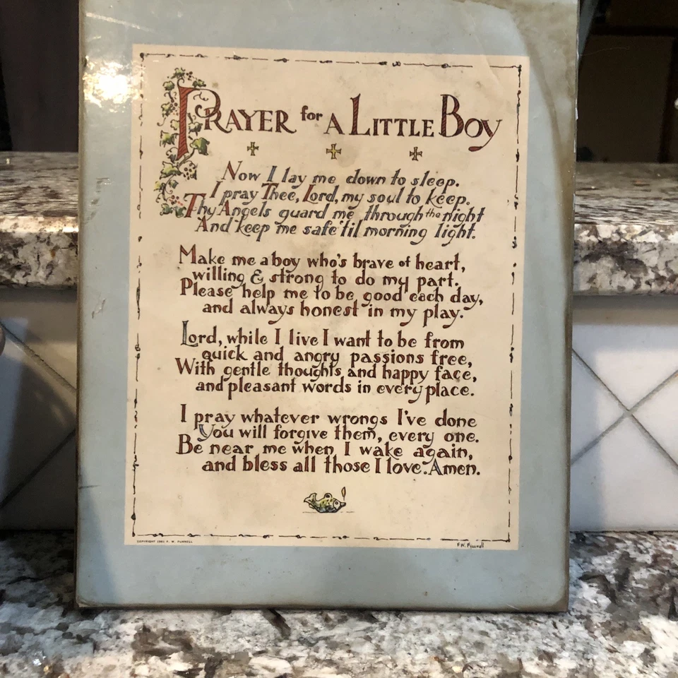 Винтаж (1961) "Молитва за маленького мальчика" от F.W. Ламинированная деревянная табличка Funnell - Изображение 1 из 4