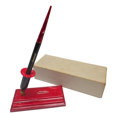 UNINKED Vintage Redipoint Red Base Desk Fountain Pen Set - F 14K Gold Nib - MIB - Image 1 of 4