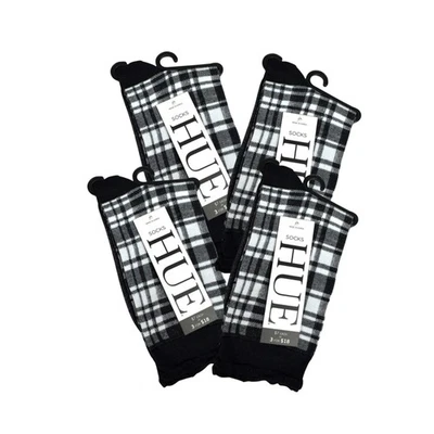 Meias femininas xadrez preto branco HUE tamanho único corte baixo novas - Imagem 1 de 4