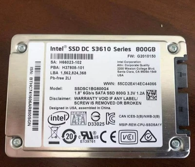 800GB Intel SSD 1.8"S3610 Series Solid State Drive SSDSC1BG800G4 G2010150 SATA - Image 1 of 2