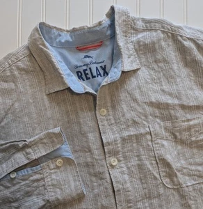 NWOT Tommy Bahama Linen Shirt Men's 3XB Relax Gray White Stripe Long Sleeve - Picture 1 of 6