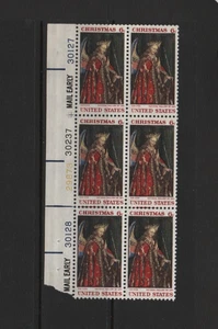 U.S. 1968 Christmas 6 cent Mint MNH 6-stamp Plate Line Block Scott # 1363 .. - Picture 1 of 1