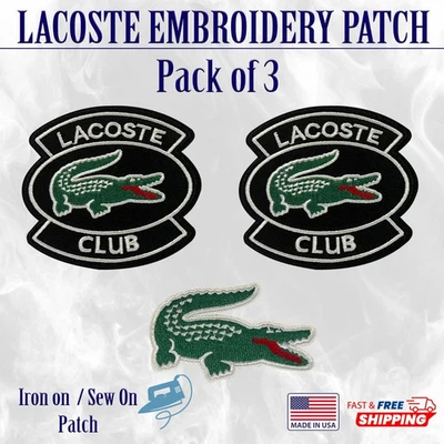 Lacoste Alligator Patch set Lot Of 3 Patches Sew or Iron On